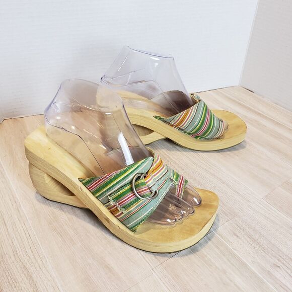 Skechers Somethin’ Else Multicolor Platform Sandals Wood Sole Buckle Y2K SZ 7 - Picture 7 of 9
